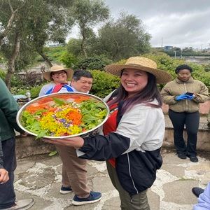 A rainbow salad made with farm veggies