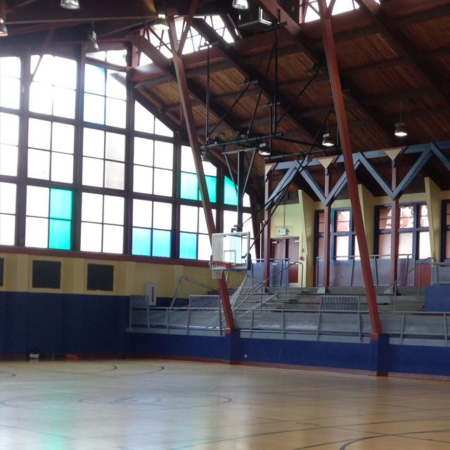 Gymnasium with wall of windows