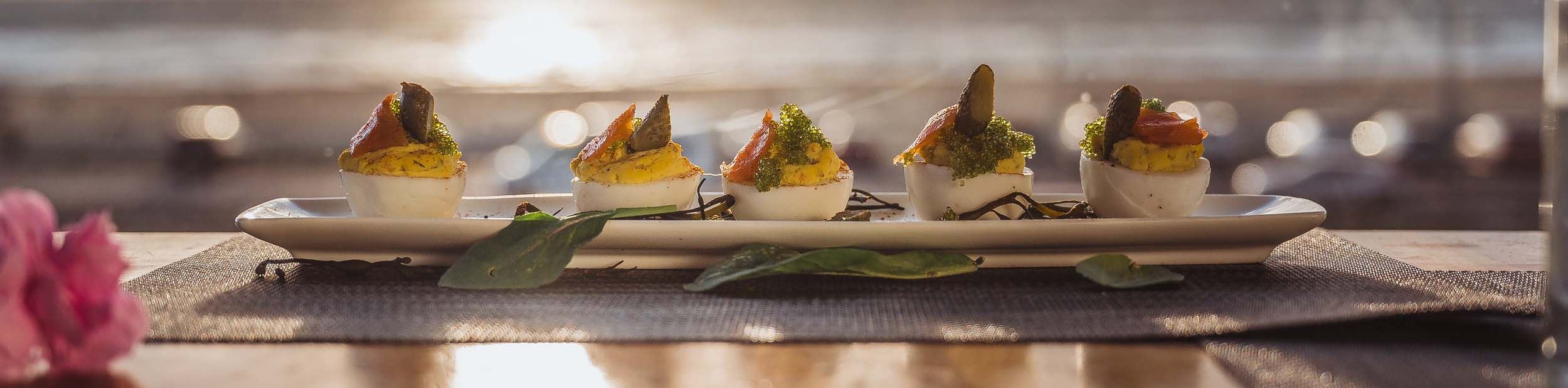 Plate of gourmet deviled eggs