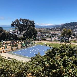 Aerial view of Adam Rogers Park and basketball court
