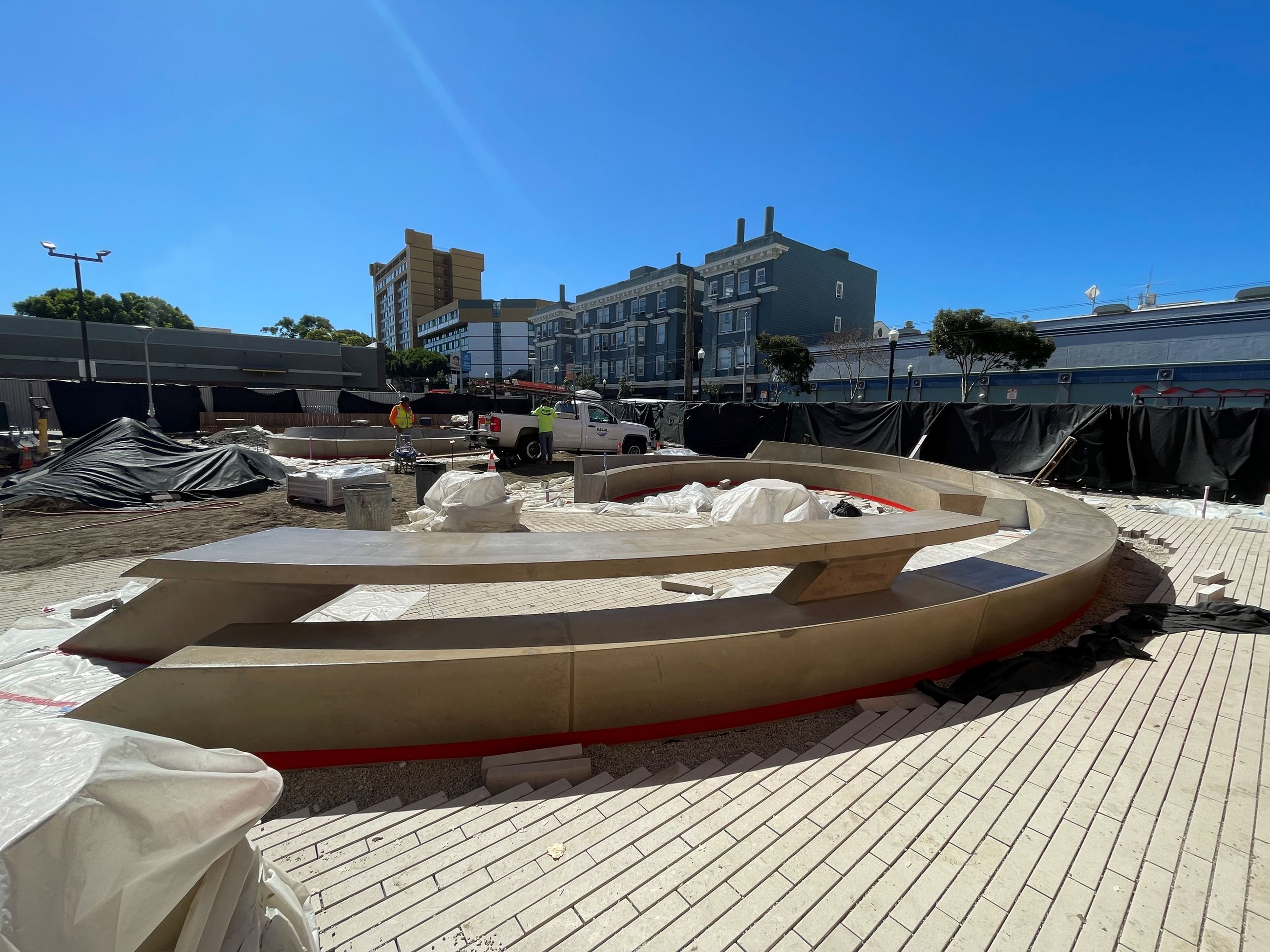 Fillmore Turk construction October 2023 - crews prepare new concrete seating features (2)