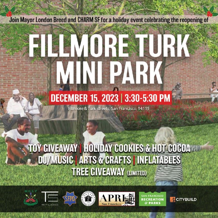 Fillmore Turk Mini Park Reopening flyer December 2023