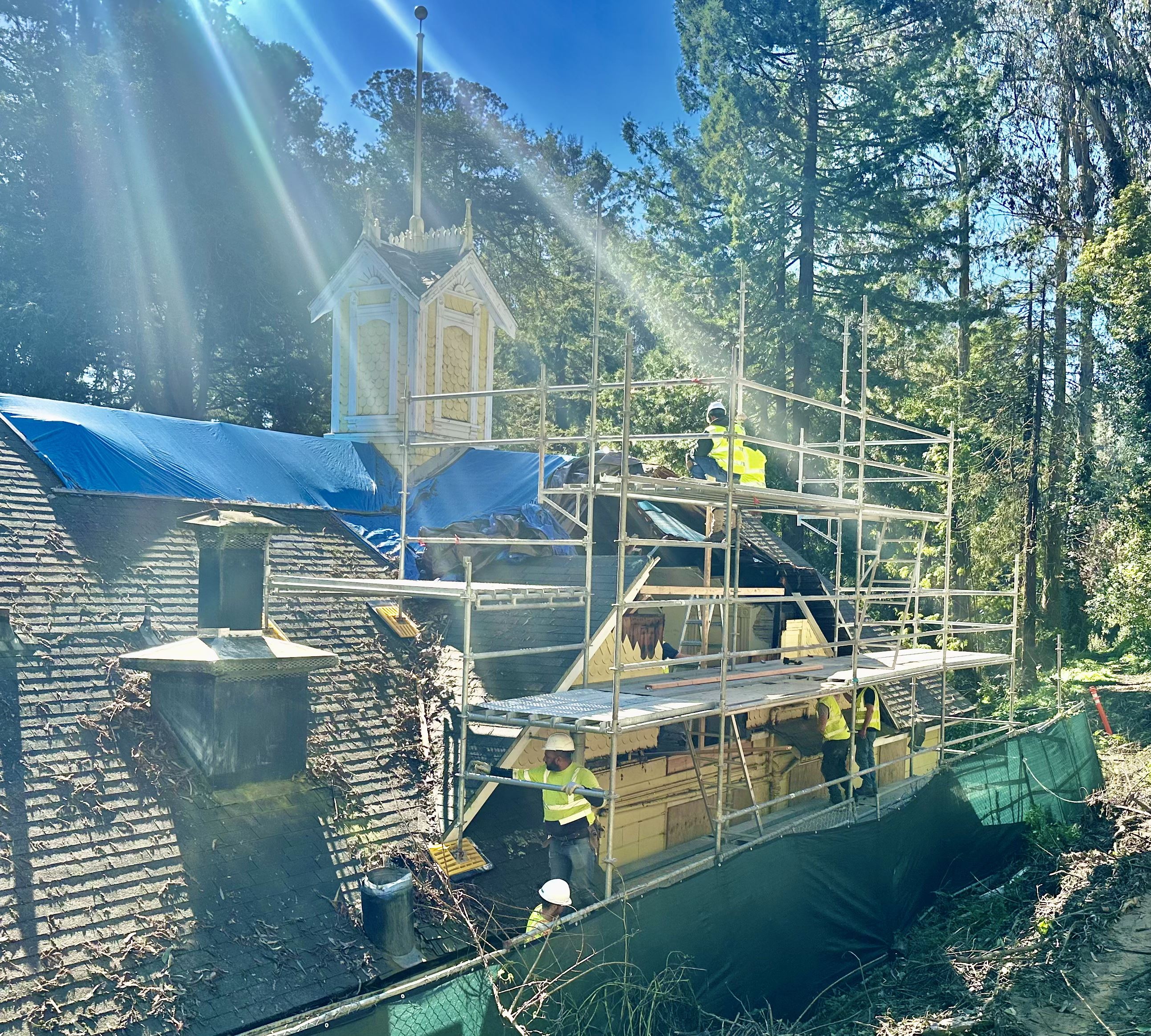 Scaffolding on the north side of the clubhouse