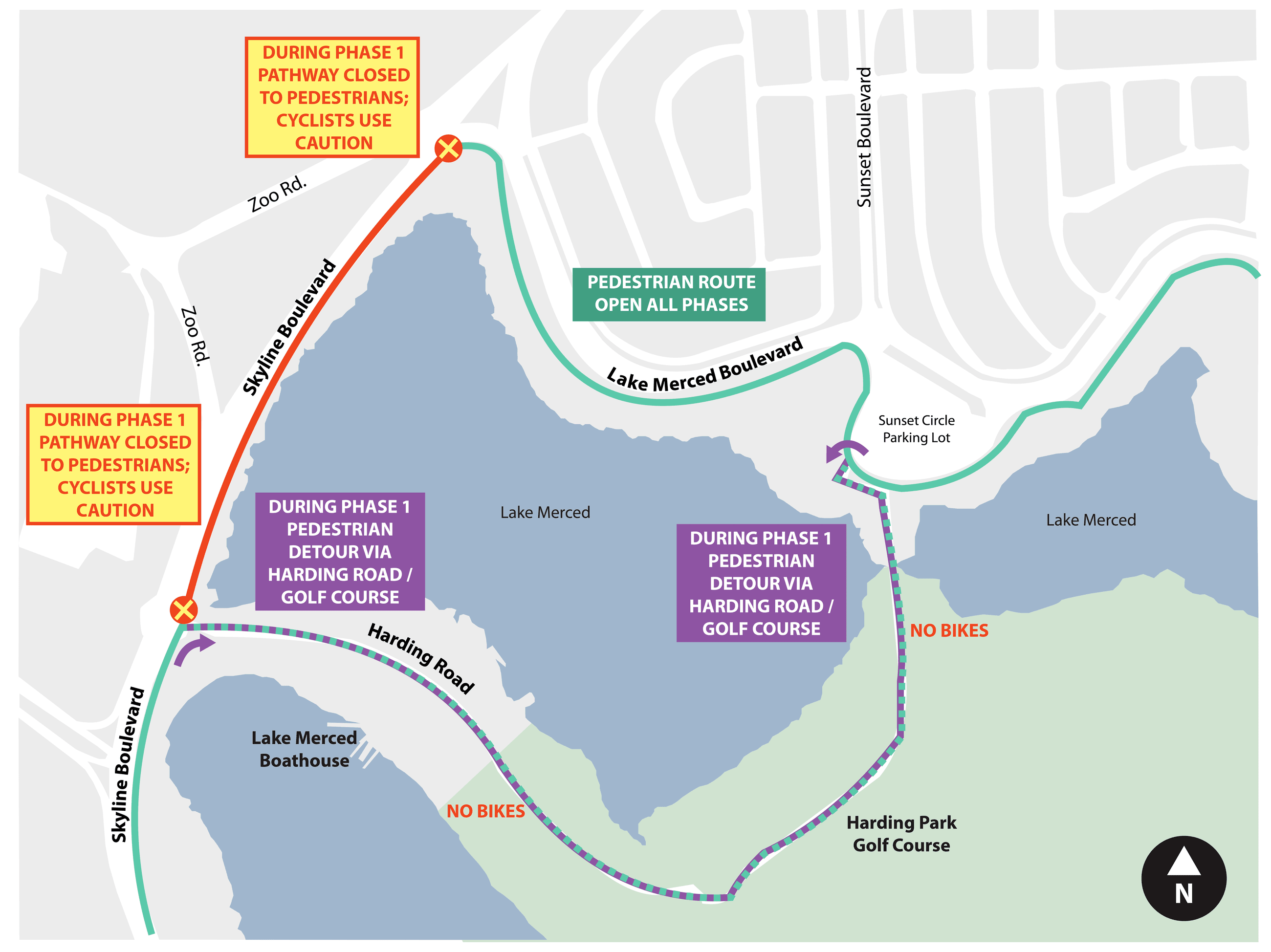 Map image indicating closure areas during construction
