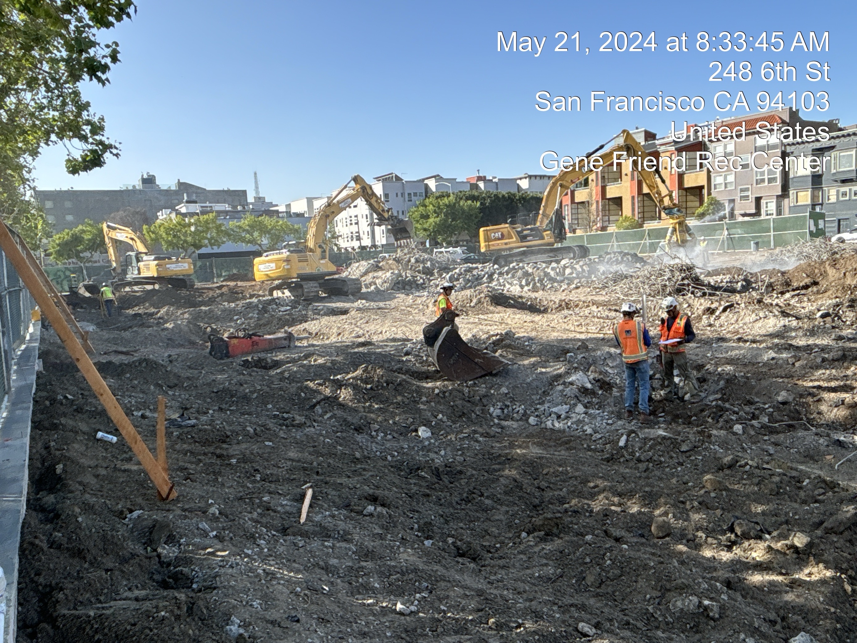 Broken concrete across the entire site from demolition work.