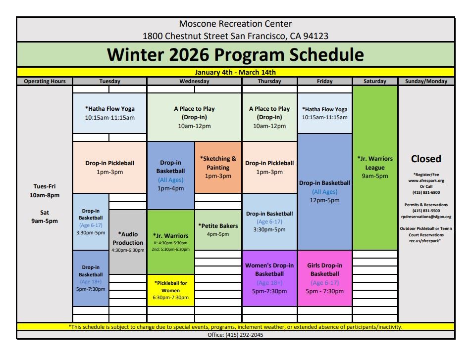 Moscone Winter 2026 Gym and Program Schedule