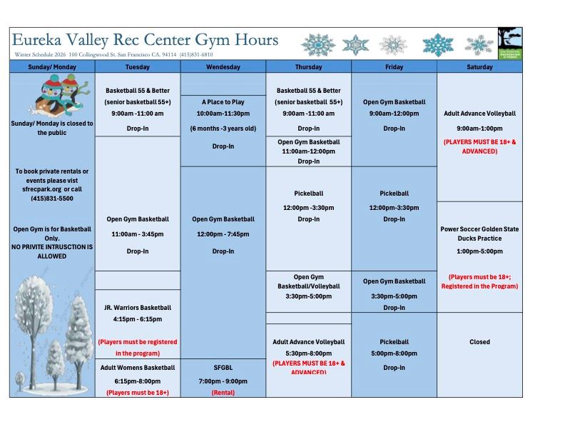 EV GYM SCHEDULE WINTER 2026