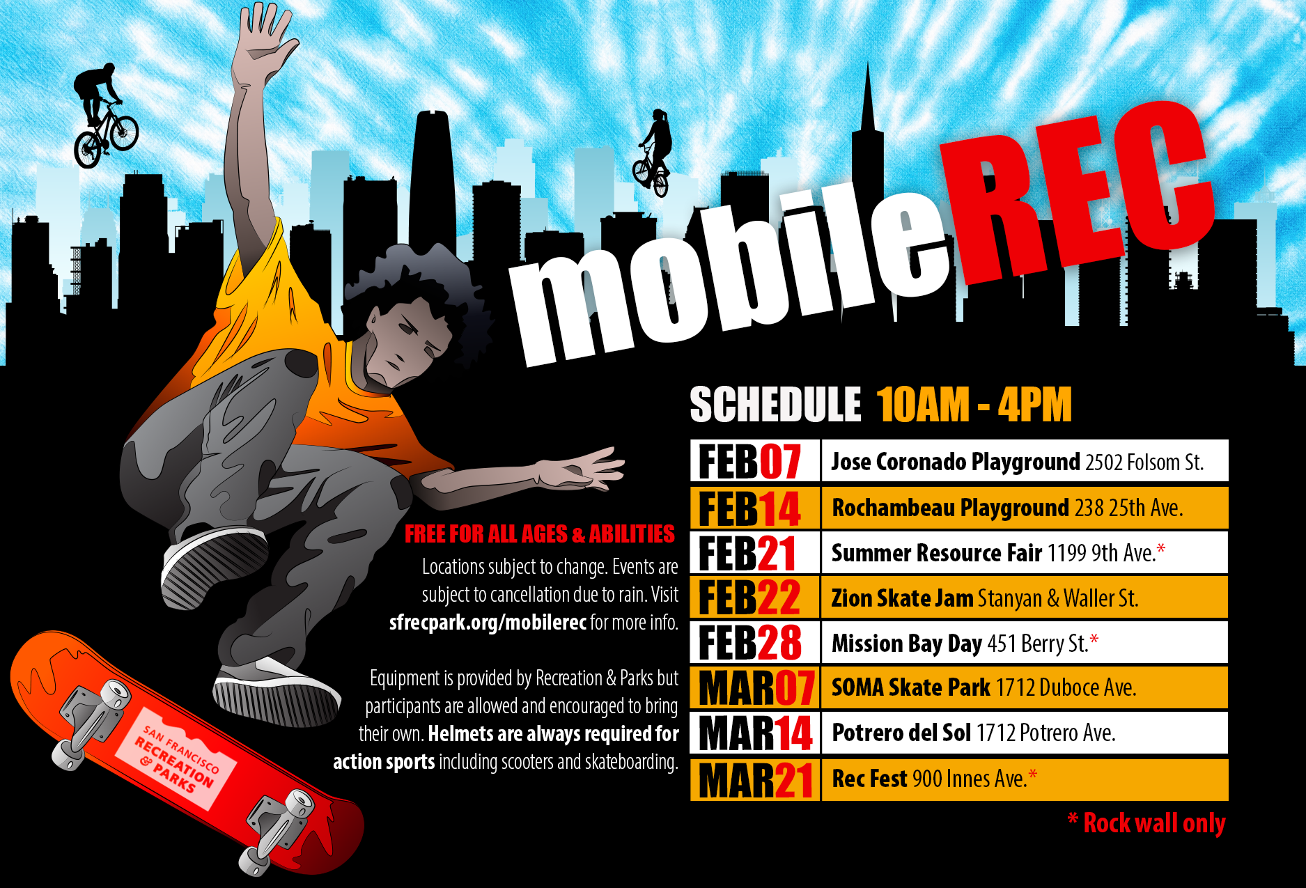 Flyer for Mobile Rec schedule for winter 2026