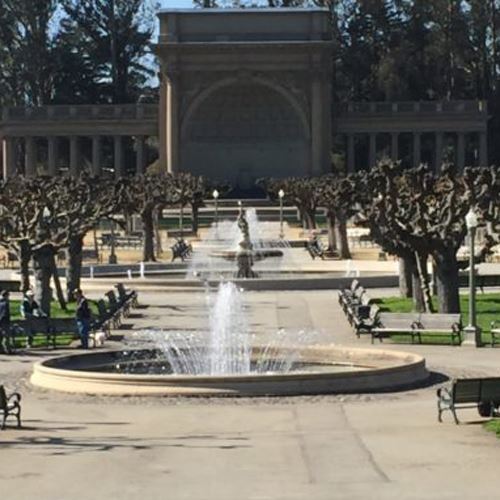 Music Concourse with fountain centerpieces