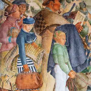 Painting of people at the beach